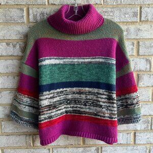 Knox Rose 3/4 Sleeve Turtleneck Multicolor Striped Sweater Women's Size M